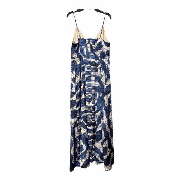Banana Republic Factory Blue Zebra Print Midi Dress - Satin V-Neck - Picture 3 of 6